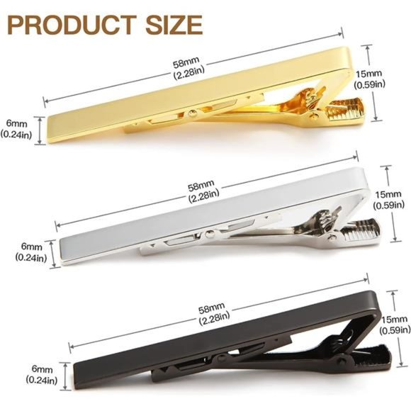 Tie Clip 3Pcs Gold Silver Black, Classic Tie Clips for Men Business - Picture 6 of 7